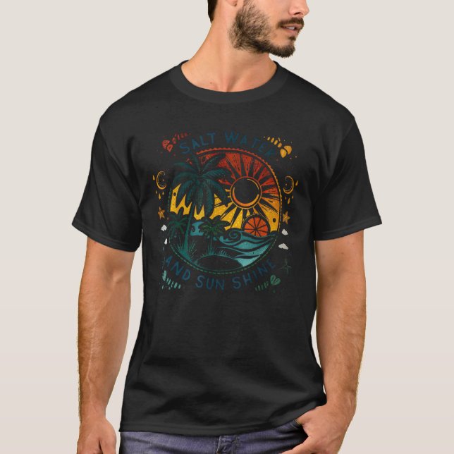 Salt Water And Sun Shine Beach Palm Tree Summer Va T-Shirt (Front)