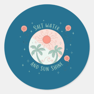 Salt Water and Sun Shine Vintage Beach Palm Tree Classic Round Sticker