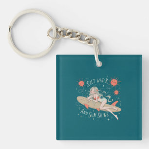 Salt Water and Sun Shine Vintage Beach Palm Tree S Key Ring
