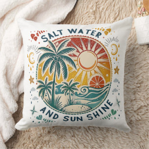 Salt Water and Sun Shine Vintage Tropical Beach Cushion