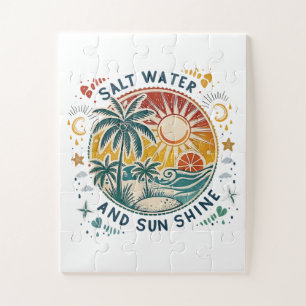 Salt Water and Sun Shine Vintage Tropical Beach Jigsaw Puzzle