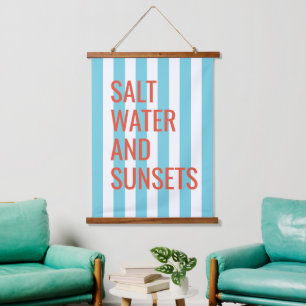 Salt Water And Sunsets Blue Cabana Stripe Hanging Tapestry
