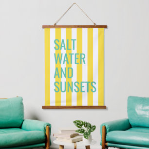 Salt Water And Sunsets Yellow Cabana Stripe Hanging Tapestry