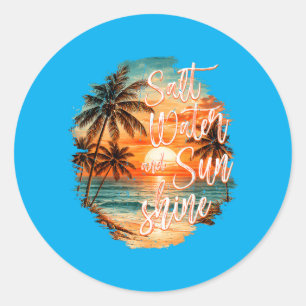 Salt Water and Sunshine Beach Sunset Family Summer Classic Round Sticker