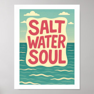 Salt Water Soul Retro Beach Ocean Typography Coast Poster