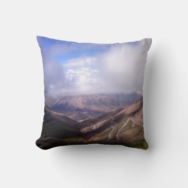 Salta Mountain Serpentine Road With Low Clouds Cushion (Front)