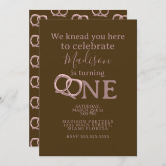 Salted Pretzel Twist 1st Birthday Party Invitation