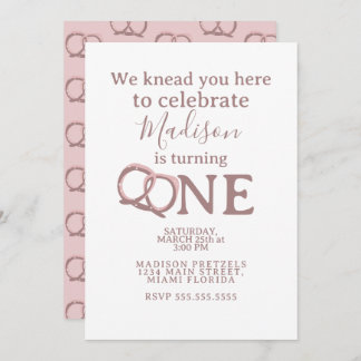 Salted Pretzel Twist 1st Birthday Party Invitation