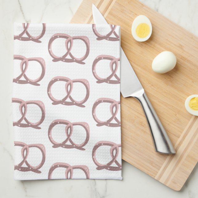 Salted Pretzel Twist Pattern Pink Tea Towel (Quarter Fold)