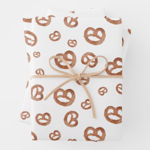 Salted Soft Watercolor Pretzel Pattern Wrapping Paper Sheet