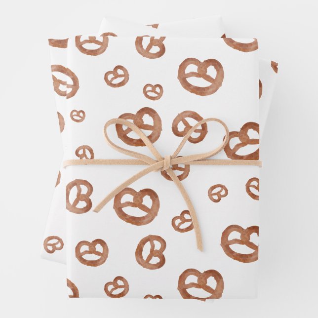 Salted Soft Watercolor Pretzel Pattern Wrapping Paper Sheet (In situ)