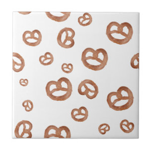 Salted Soft Watercolor Pretzel Seamless Pattern Ceramic Tile