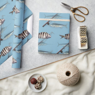 Saltwater Fish Offshore Fishing Rod Masculine Wrapping Paper