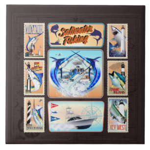 Saltwater Fishing Lighthouses Ceramic Tile