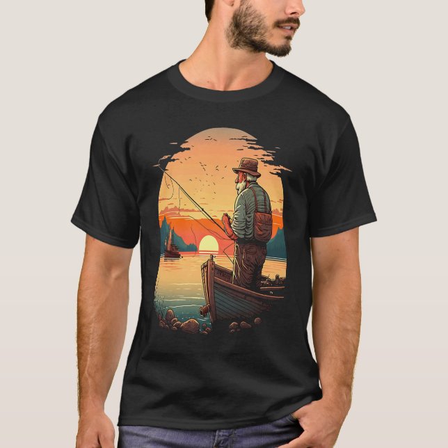 Saltwater Fishing Trip Fisherman Fishing On Sunset T-Shirt (Front)