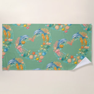 Saltwater Sea Life Heart Beach Towel