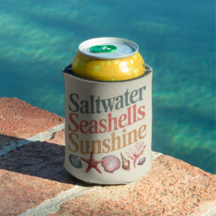 Saltwater Seashells Sunshine Summer Beach Vacation Can Cooler