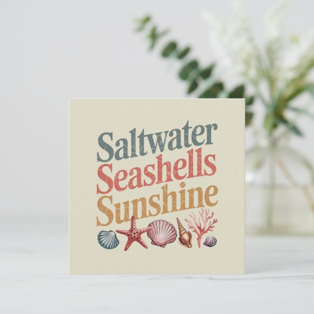 Saltwater Seashells Sunshine Summer Beach Vacation Invitation (Standing Front)