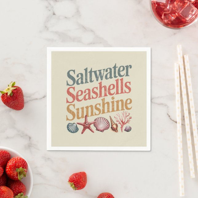 Saltwater Seashells Sunshine Summer Beach Vacation Napkin (Insitu)