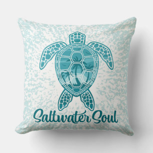 Saltwater Soul Tropical Sea Turtle with Palm Trees Cushion