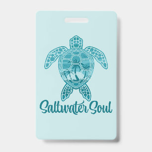 Saltwater Soul Tropical Sea Turtle with Palm Trees ID Badge