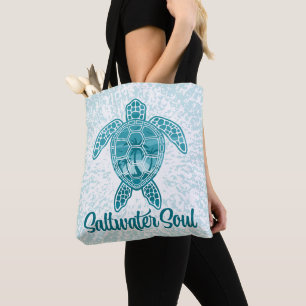 Saltwater Soul Tropical Sea Turtle with Palm Trees Tote Bag