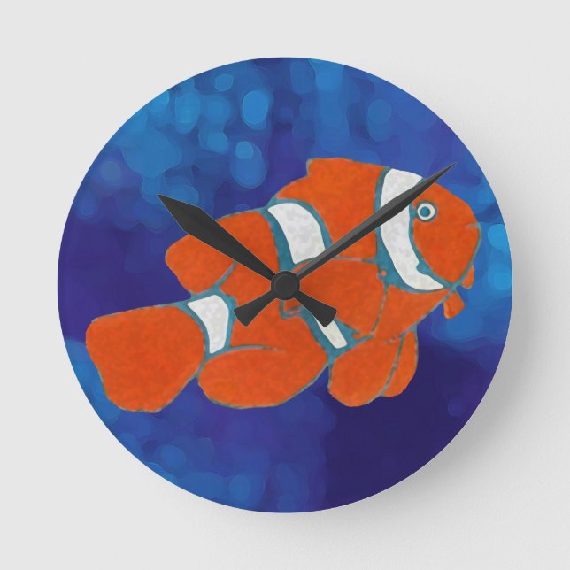 saltwater tropical clown fish round clock (Front)