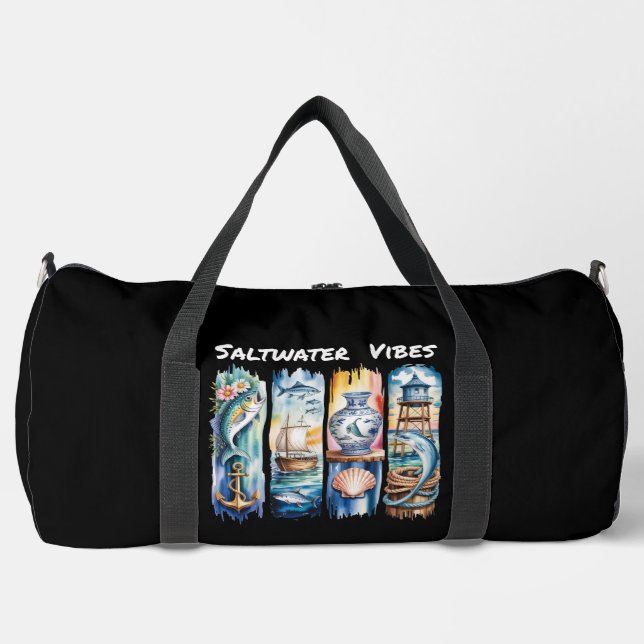 Saltwater Vibes Nautical Panels  Duffle Bag (Front)