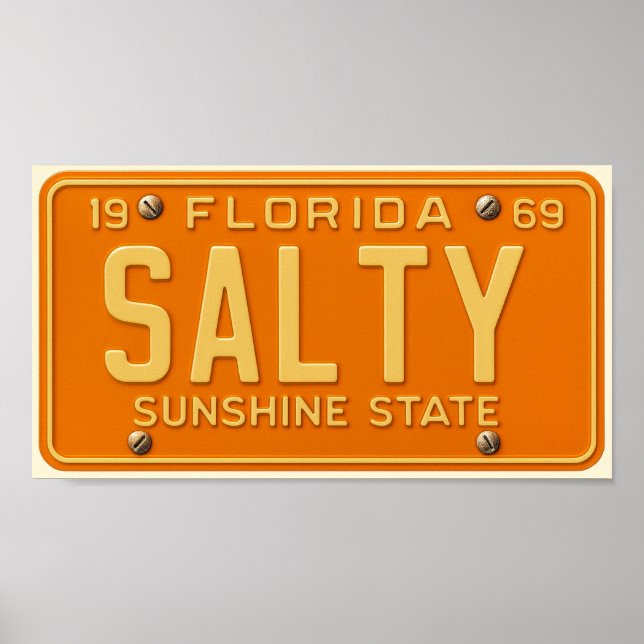 Salty 1969 - Retro Florida License Plate - Coastal Poster (Front)
