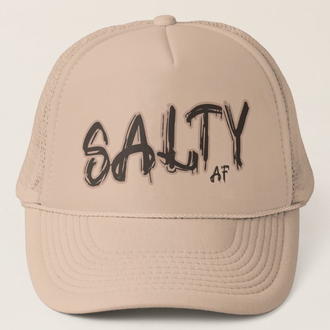 "Salty AF" logo Sandy Beach Trucker Hat (Front)