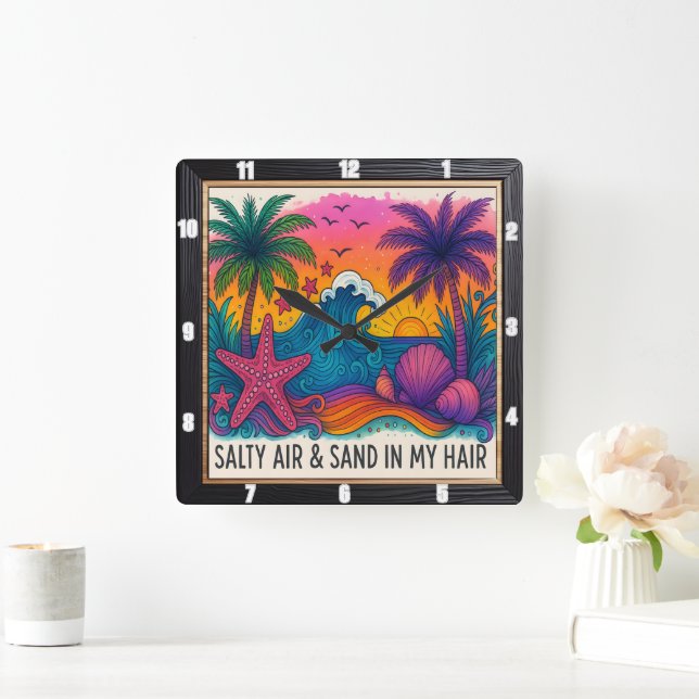 Salty Air Beach Sunset Square Wall Clock (Home)