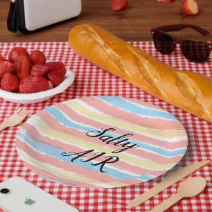 Salty Air Pink Yellow Blue Watercolor  Paper Plate