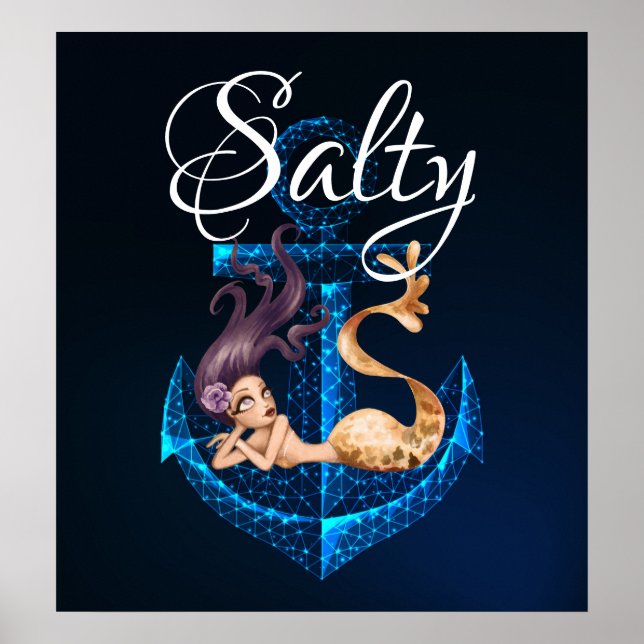 Salty ~ Anchor and Mermaid Sea Life Poster (Front)