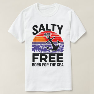 Salty and Free Nautical Anchor Sunset Design T-Shirt