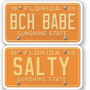 Salty Beach Babe - Retro Florida License Plate 2pc