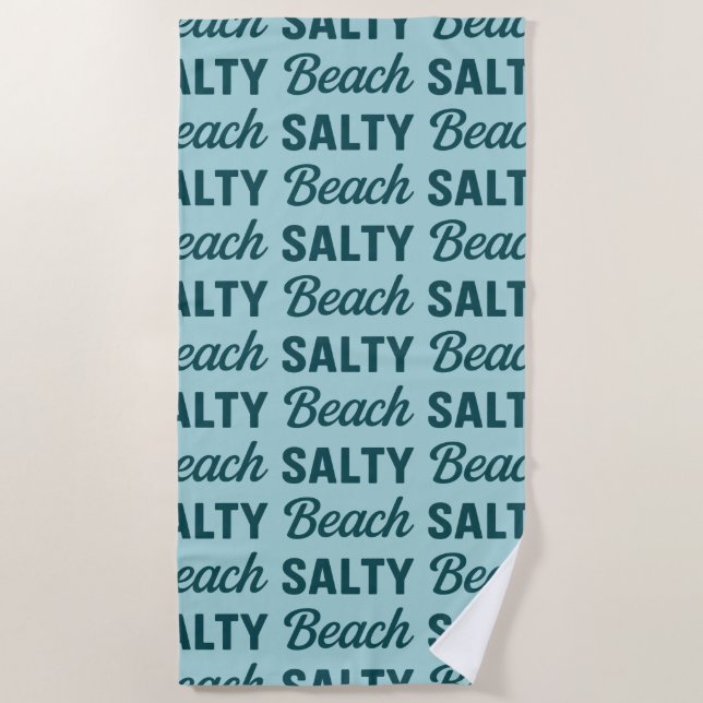 Salty Beach - Coastal Teal Sea Glass Graphic Print Beach Towel (Front)