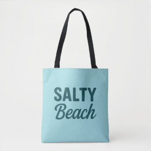 Salty Beach Life - Coastal Teal Blue Graphic Print Tote Bag