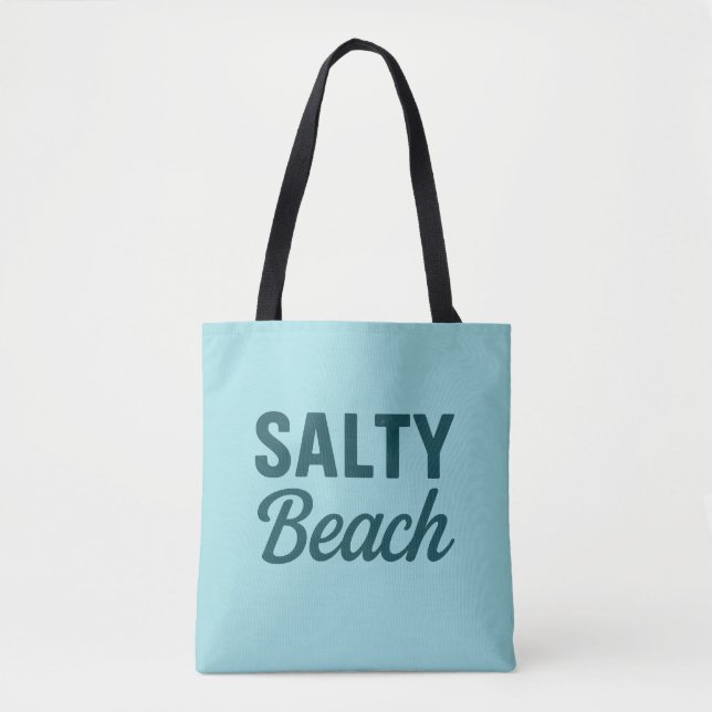 Salty Beach Life - Coastal Teal Blue Graphic Print Tote Bag (Front)
