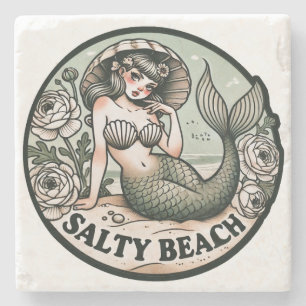 Salty Beach Mermaid Humour Funny Mermaids          Stone Coaster