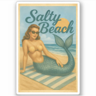 Salty Beach Pin-Up Mermaid -Retro Coastal Life Art