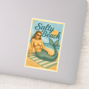 Salty Beach Pin-Up Mermaid -Retro Coastal Life Art