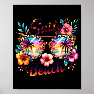 Salty beach tropical flowers leopard sunglasses poster