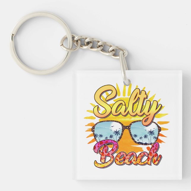 Salty Beach | Tropical Sun & Palm Tree Key Ring (Front)