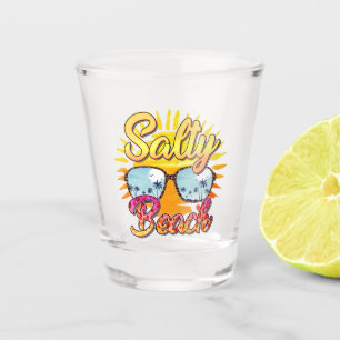 Salty Beach   Tropical Sun & Palm Tree Shot Glass
