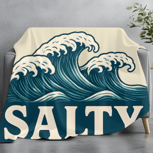 Salty Blue Surf Beach Waves Nautical Coastal Decor Fleece Blanket