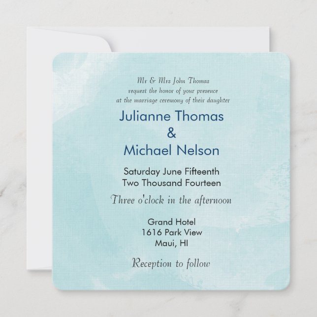 Salty Blue Watercolor Wedding Invitation (Front)
