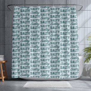 Salty Coastal Life -Blue Graphic Print Beach Decor Shower Curtain