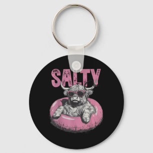 Salty Cow Summer Vibes Highland Cow Funny Beach Key Ring