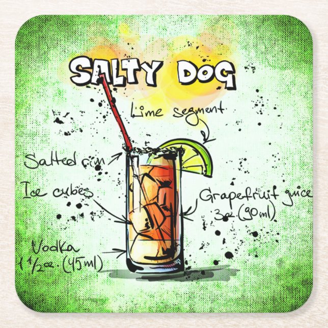 Salty Dog Drink Recipe Square Paper Coaster (Front)