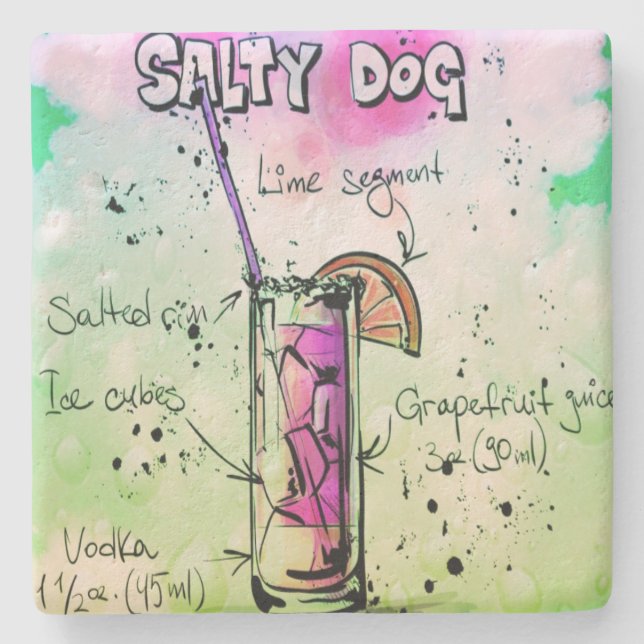 Salty Dog Drink Recipe Stone Coaster (Front)